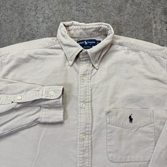 Ralph Lauren Corduroy Shirt Men L Beige Long Sleeve Button-Down 56" - Picture 1 of 12